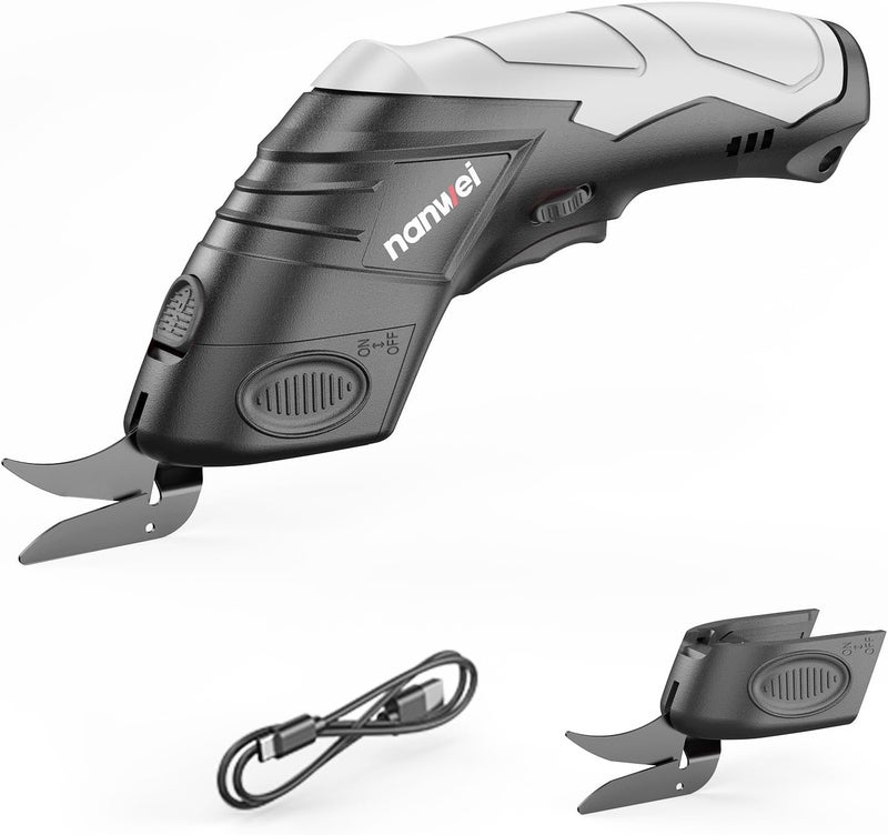 NANWEI Electric Scissors Cordless, Type-C Rechargeable Cardboard Cutter with 2 Blades,4.2V High‑torque Motor,for Thin Cardboard Fabric Carpet Leather (Black) - Image 1